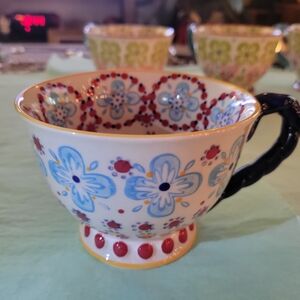 Anthropologie 12 Oz. Floral Blue and Red Teacup